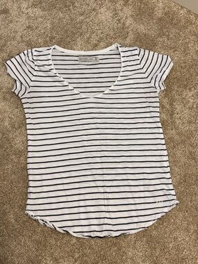 Abercrombie & Fitch Kids White Tee with Navy Stripes